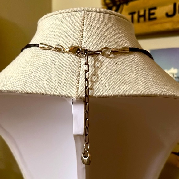 Long silver, bright beaded necklace with faux pearl silver pendant - Picture 4 of 4